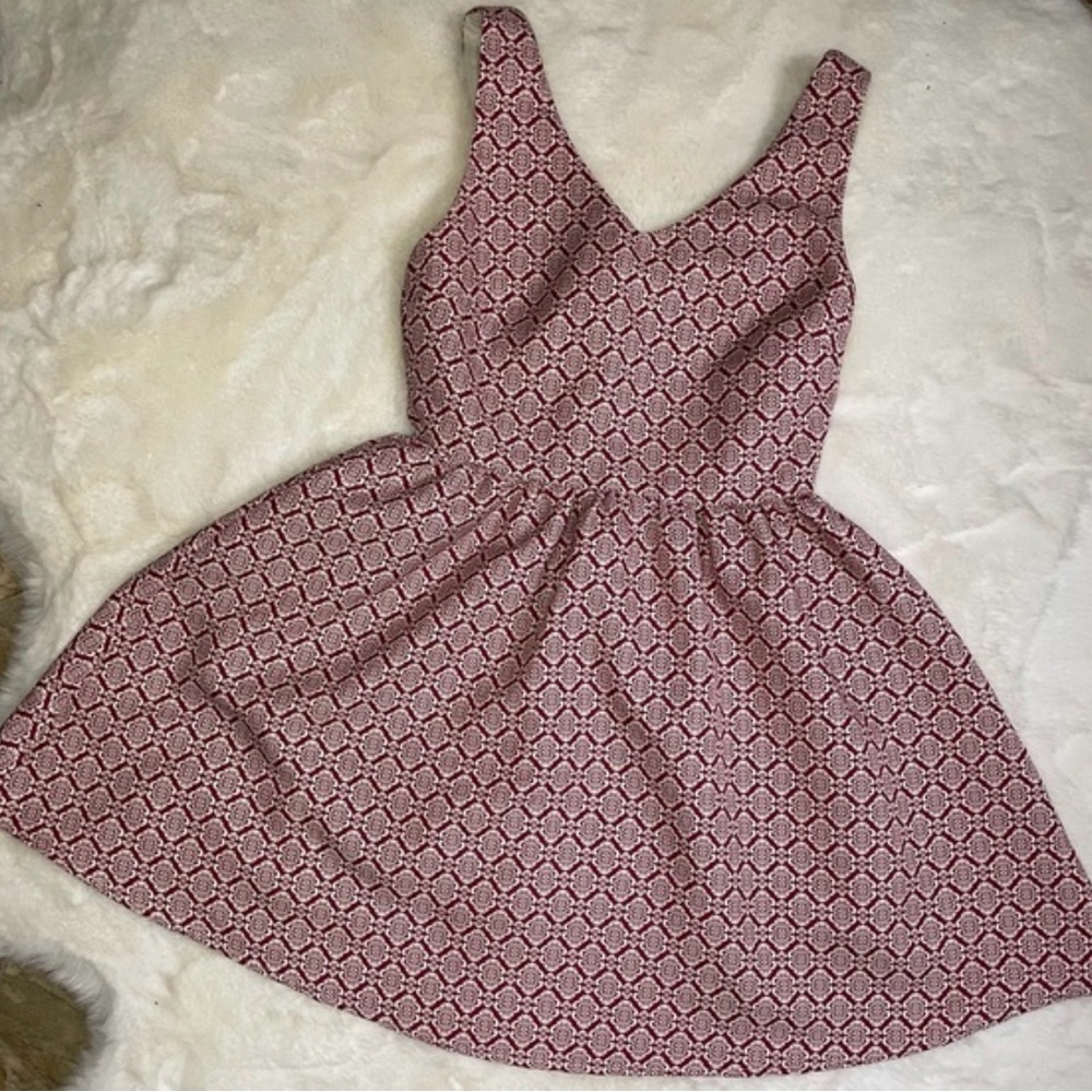 Pink Owl Pink Patterned V-Neck Fit & Flare Mini Dress